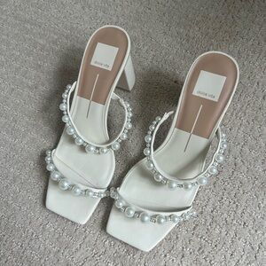 Dolce Vita Cream Pearl-Adorned Heels